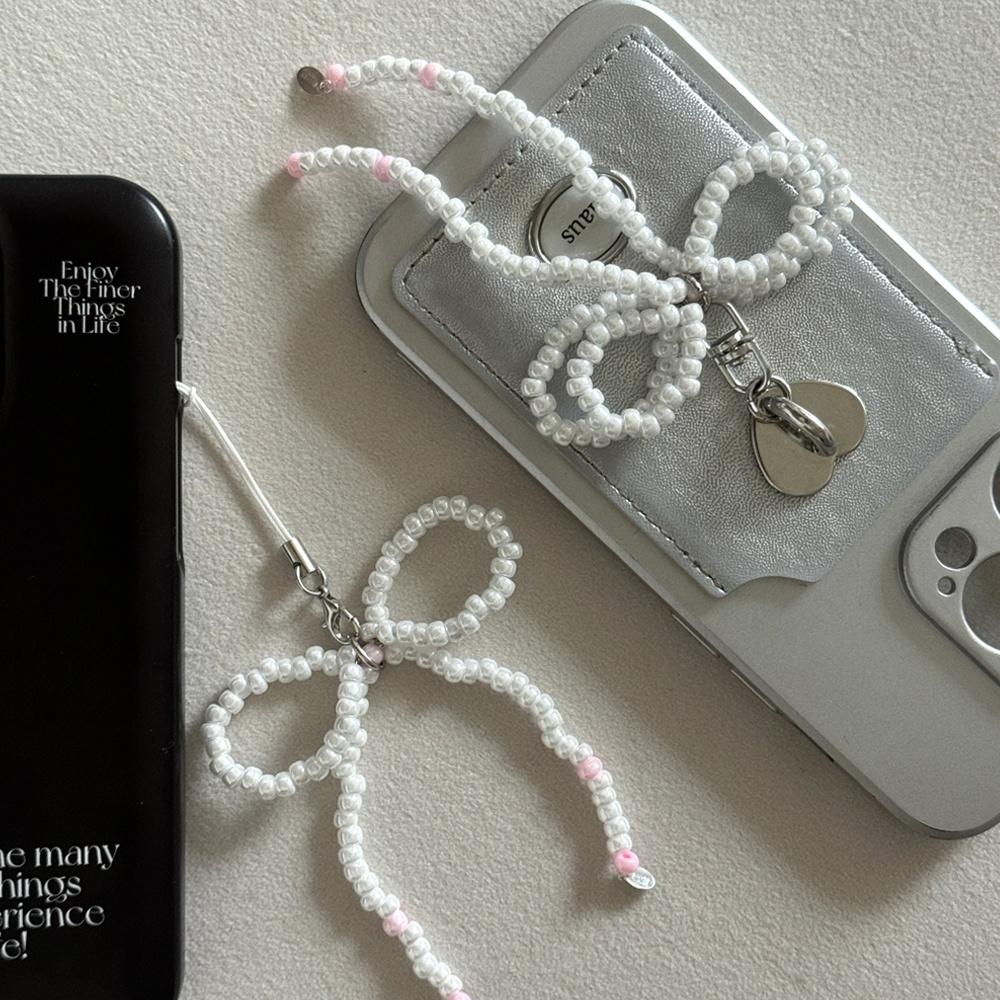 White Ribbon Keyring & phone Strap