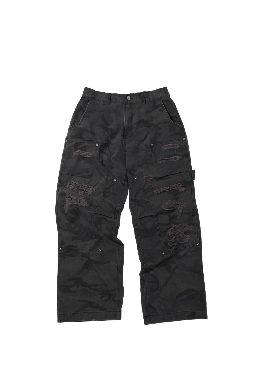 DOUBLE KNEE DESTROYED PANTS (BLACK CAMO)