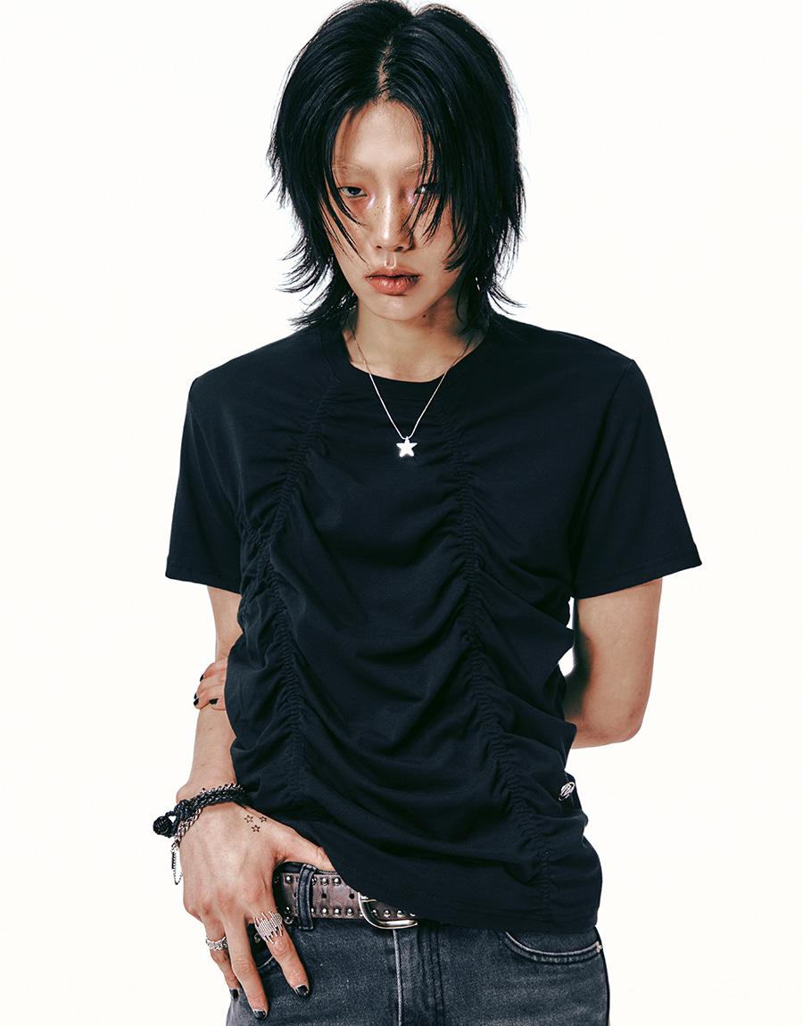[0055] Front Shirring Short Sleeve T-Shirt (Black)