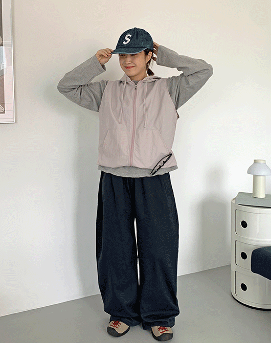 티폰 나일론 후드 크롭 조끼 (2color)