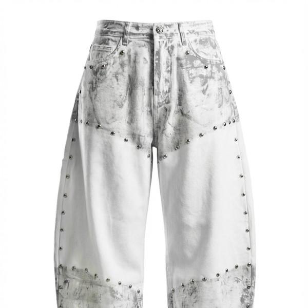DIRTY PAINT LINE STUDDED PANTS IN GRAVEL GRAY