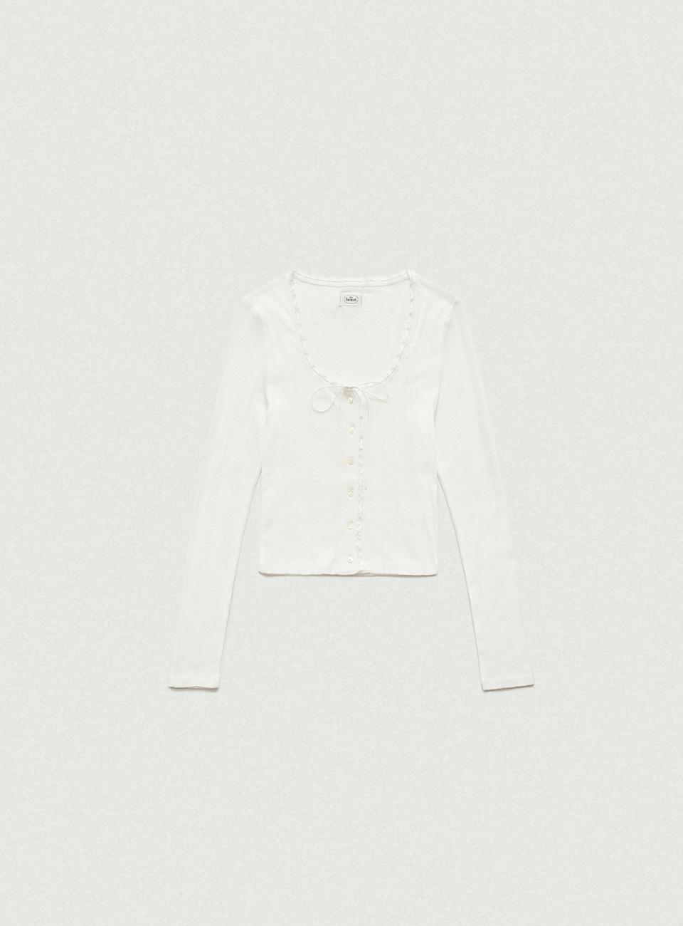 White Ravioli Lace-Trim Button-Up Top [9월 중순 순차 배송]