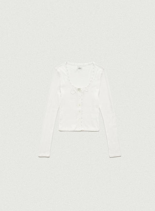White Ravioli Lace-Trim Button-Up Top [9월 중순 순차 배송]