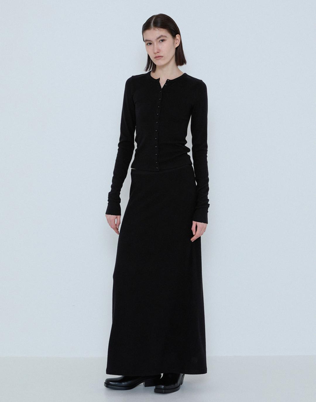 254 Brushed Rib Long Skirt (Black)