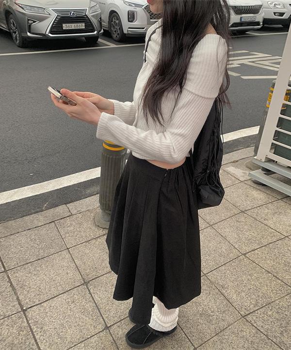 와샤 플리츠 미디 스커트