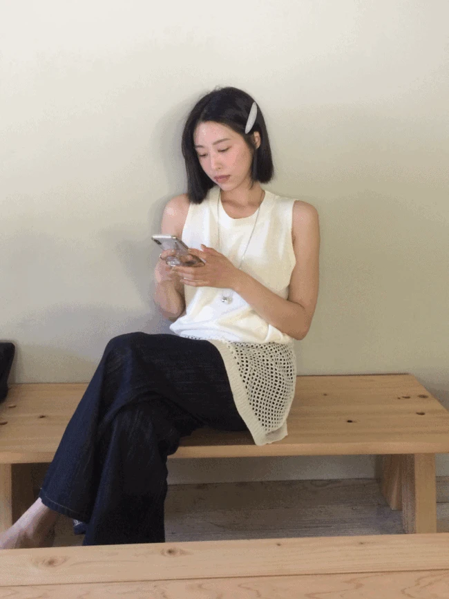 [여름 투피스/ 3컬러]시스루 메쉬 스커트 나시 세트