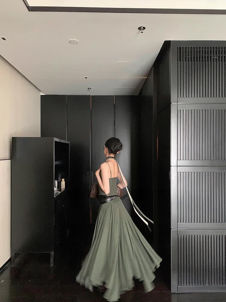 3color 서스펜더 플리츠 롱원피스