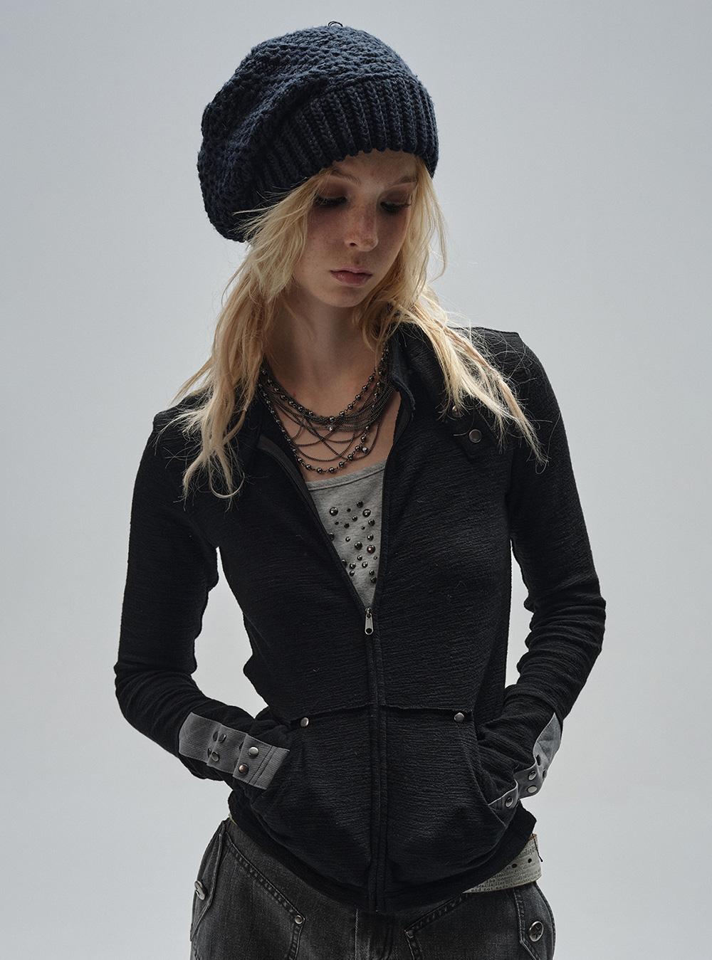 Metal Ring Strap Black Slim Jacket