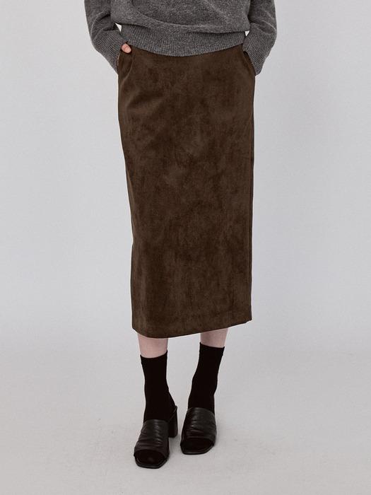 Basic Suede Long Skirt - KhakiBrown