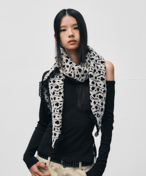 Lace Fleece Shawl Muffler_ Leopard