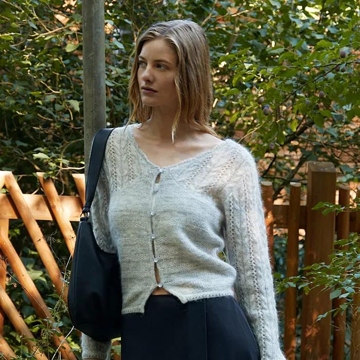 HAIRY CABLE CARDIGAN_MELANGE GRAY