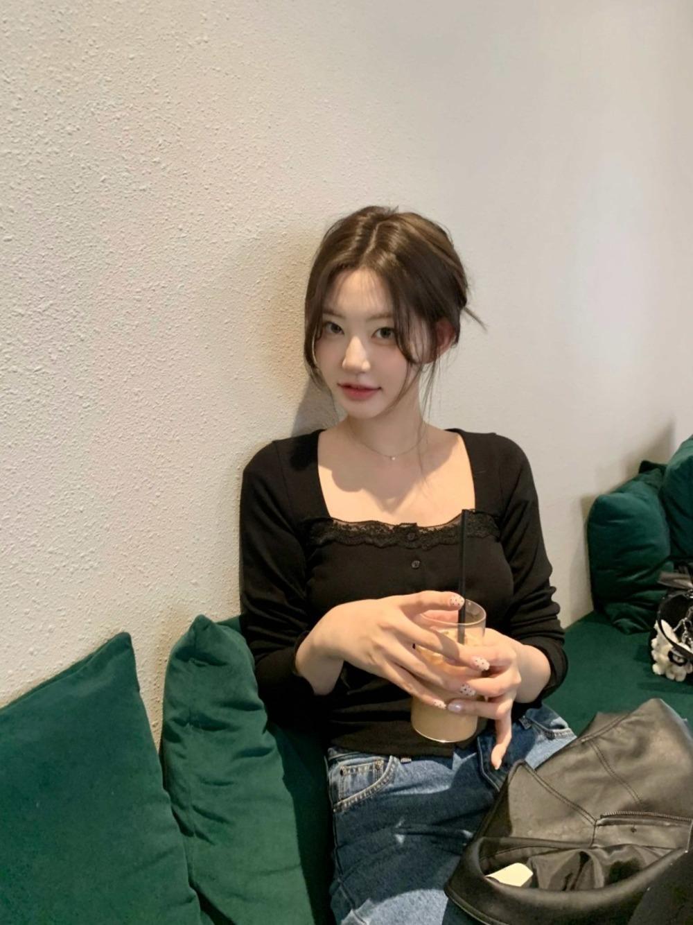 제니오 벨 레이스 가디건_블랙