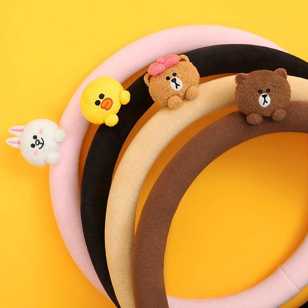 라인프렌즈 차량용 핸들커버 자동차 핸들커버 린넨 벨벳 소재 귀여운 캐릭터 차꾸미기