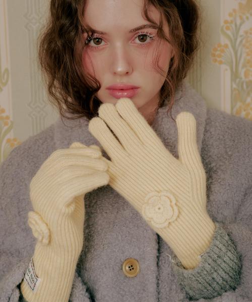 Cote glove 꽃 글러브_니트 코사지 플라워 핑거홀 글러브_6color