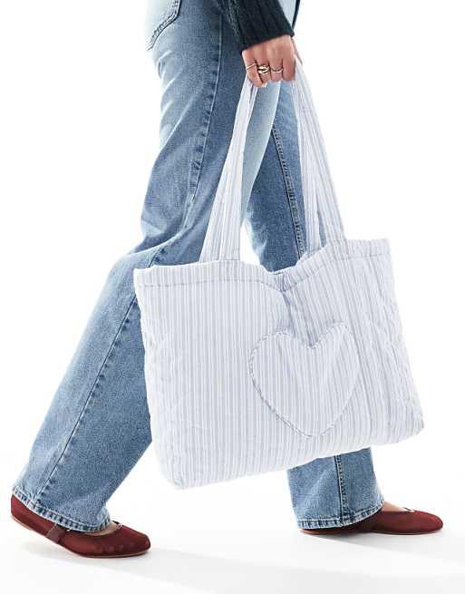 Hollister large sleepover bag with heart detail in blue gingham print