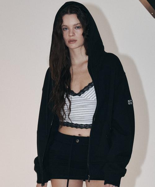 North Patch Sweat Hoodie Zip Up (Black)