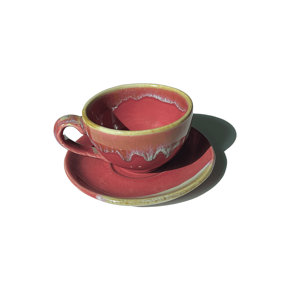 [Handmade] Flowing Glaze Red Coffee Cup And Saucer Set (200ml)