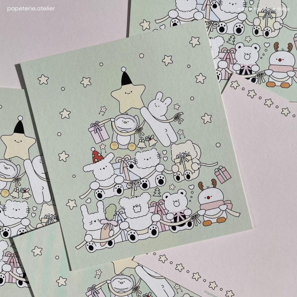 2024 christmas postcard 크리스마스 엽서 편지지 봉투 세트