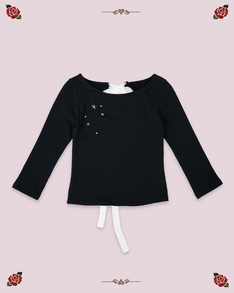 BACK RIBBON STUD T SHIRTS [BLACK]