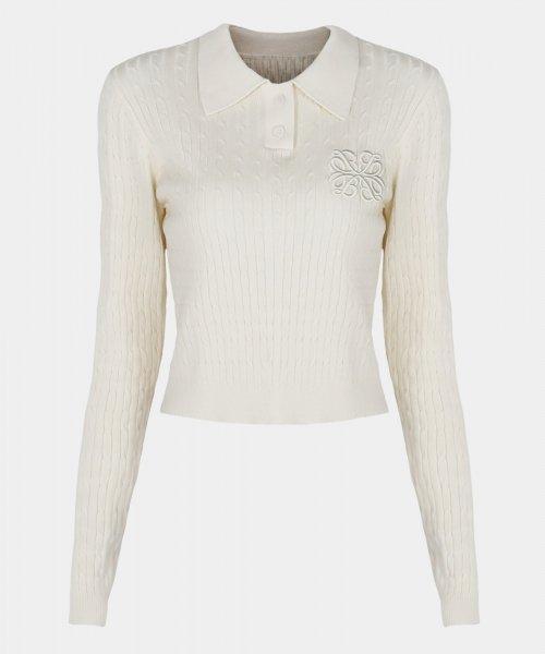 플뢰르 로고 트위스트 폴로 스웨터 - 화이트