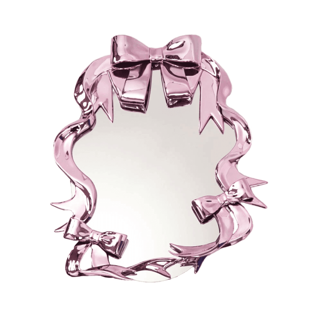 RIBBONCORE Mirror – Sculpted Bow Frame in Metallic Pink