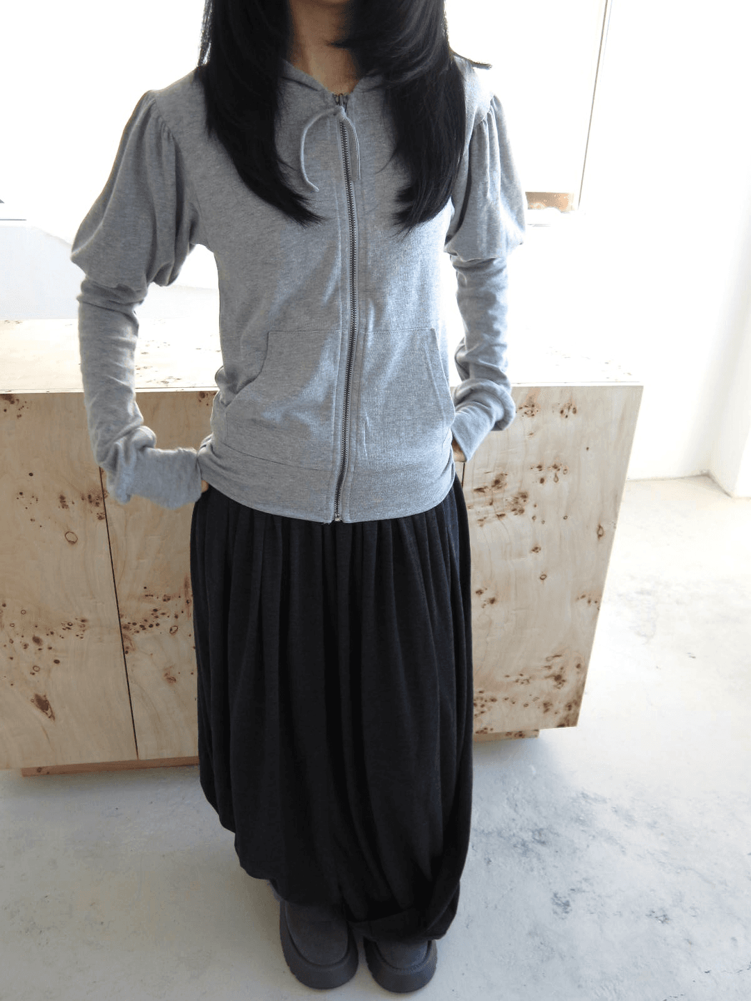 PUFF SHOULDER HOODED ZIP-UP JK (2 COLOR)