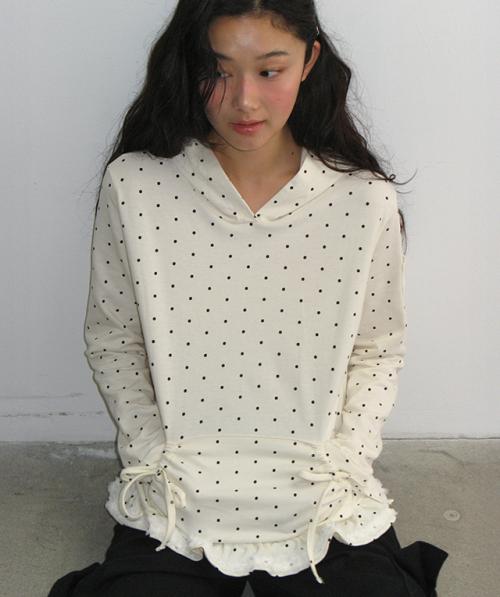 FRILL RIBBON HOODIE YELLOW DOT