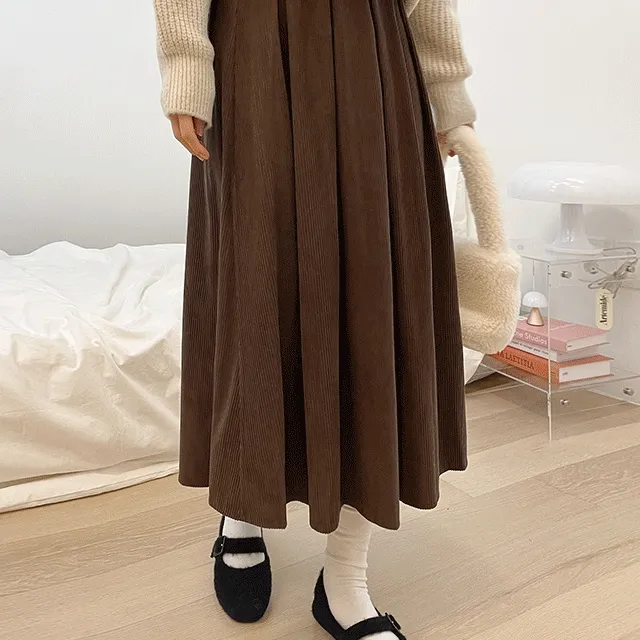[겨울스커트🤎/주문폭주/핏보장] 멜로드 골덴 코듀로이 주름 뒷밴딩 롱 스커트