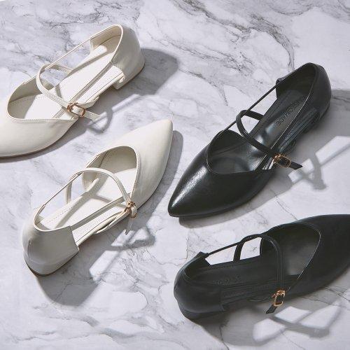 3cm 사이드 스트랩 라인 로우힐 통굽 펌프스 오로라(CW0021)