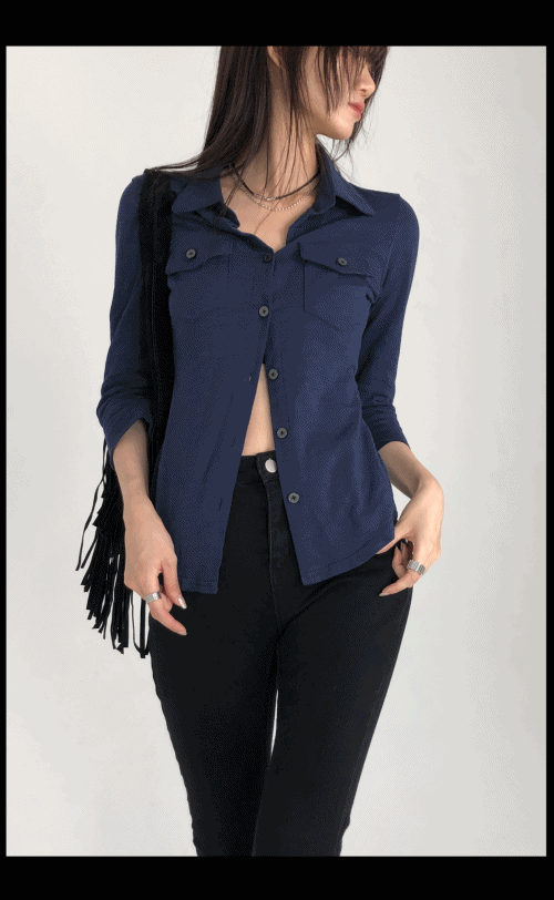 피키뚜 [14일 배송소요] 메간 7부 슬림 티 셔츠 카라  -2 COLOR