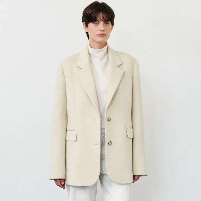 CASHMERE TWO BUTTON SINGLE JACKET - CREAM