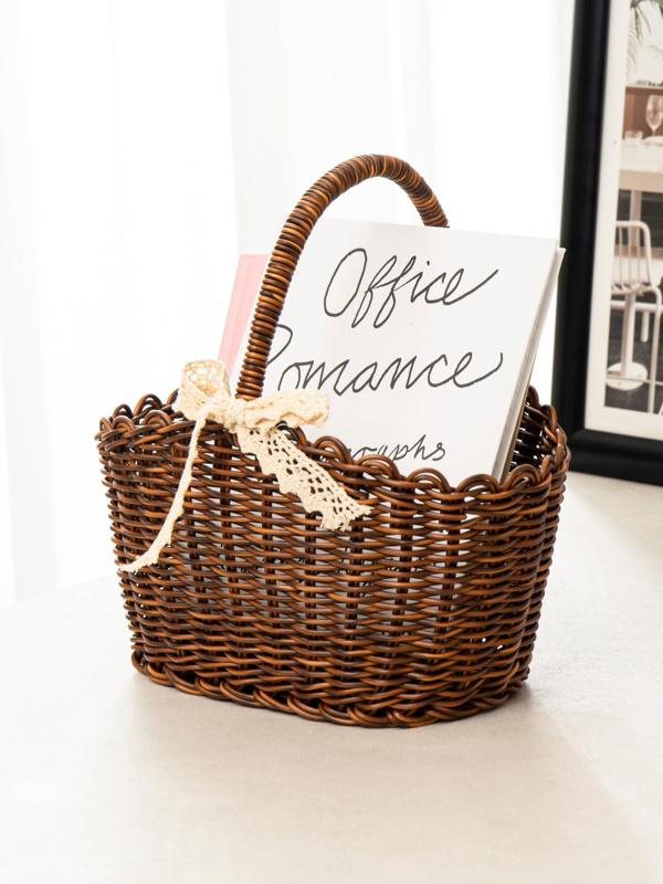 패브릭 포인트 장식 꼬임 핸들 바구니