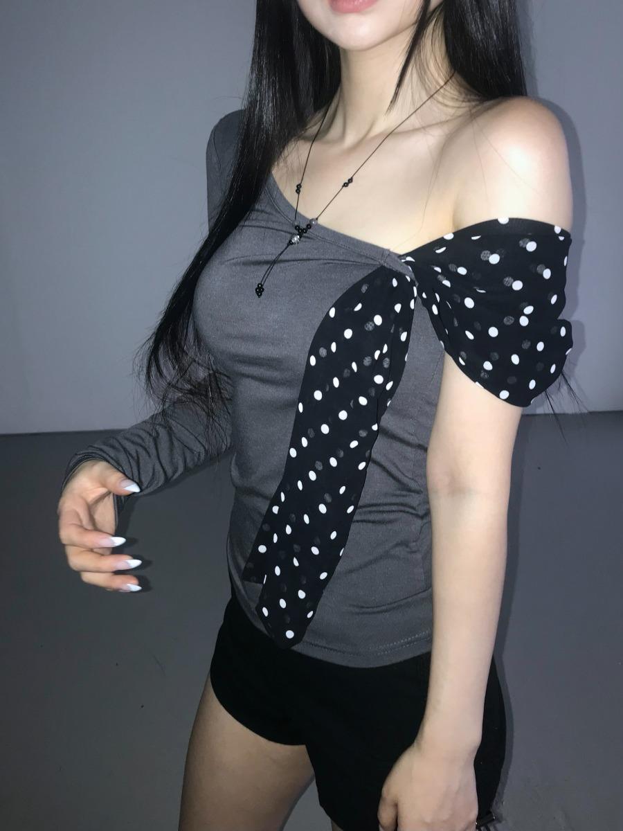 fortena unbal shoulder top(3 color)