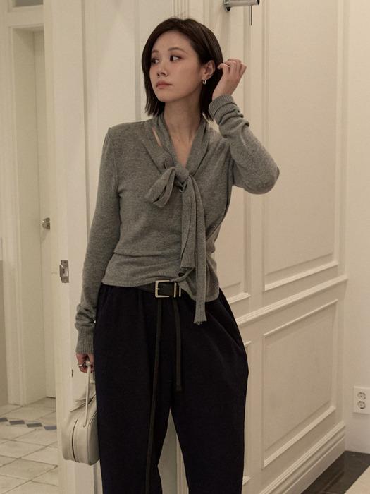 CASHMERE BLEND TIE KNIT CARDIGAN_GREY