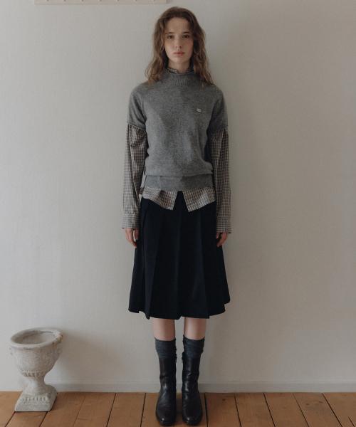 Kay wool pleats midi skirt (black)