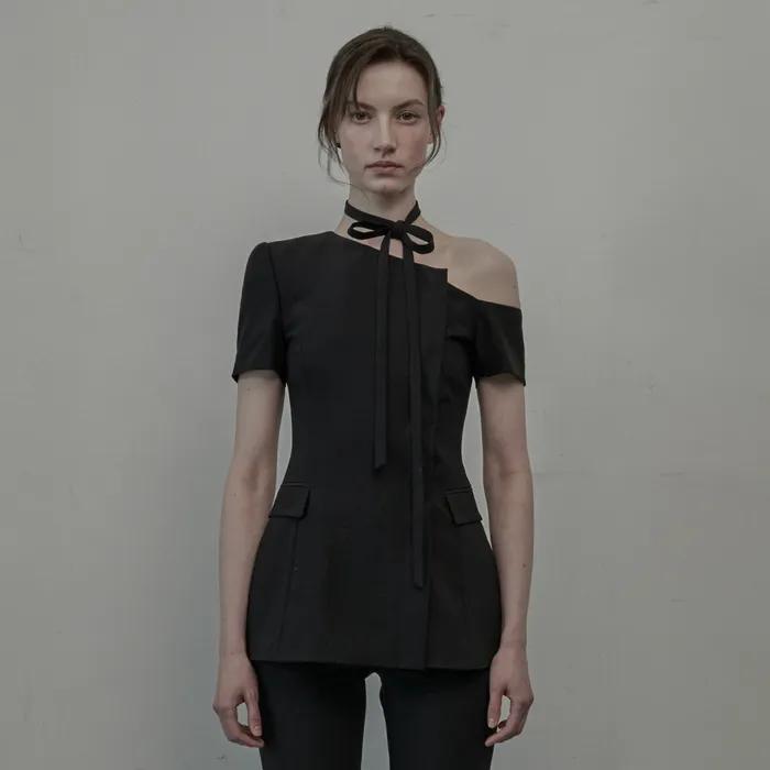 Emma String Off Shoulder Half Sleeve Jacket-Black