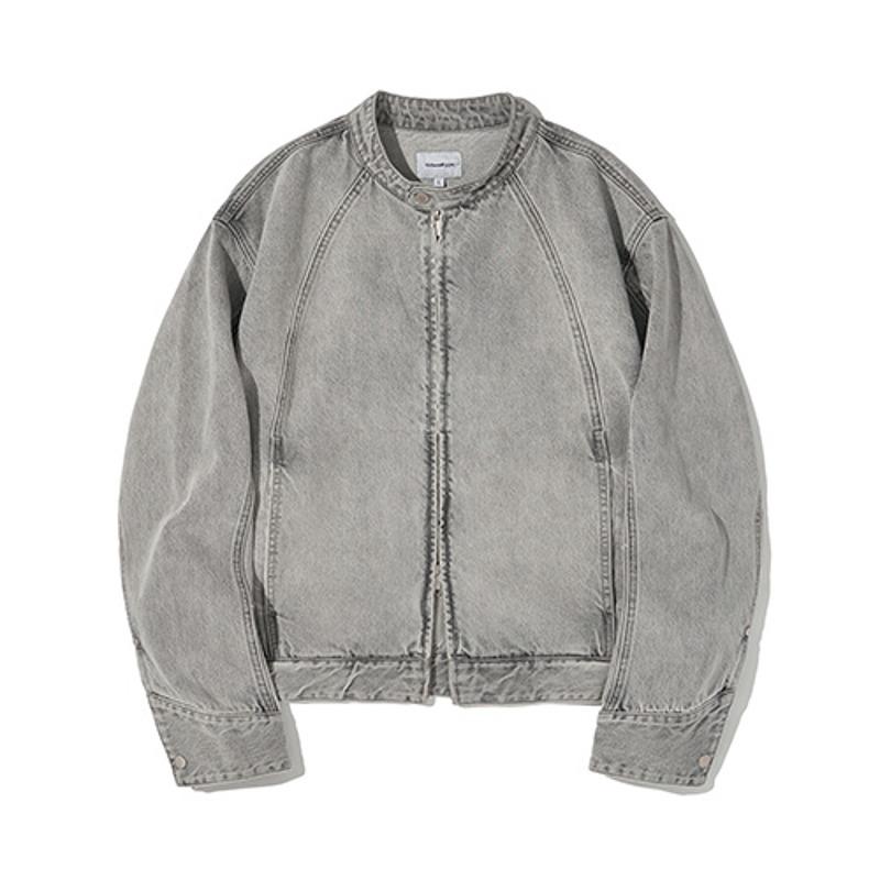 데님 절개 바이커 자켓_그레이