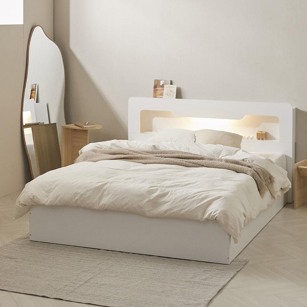 [방수커버증정★] 리샘 네스트 LED 침대헤드 평상형침대 SS/Q