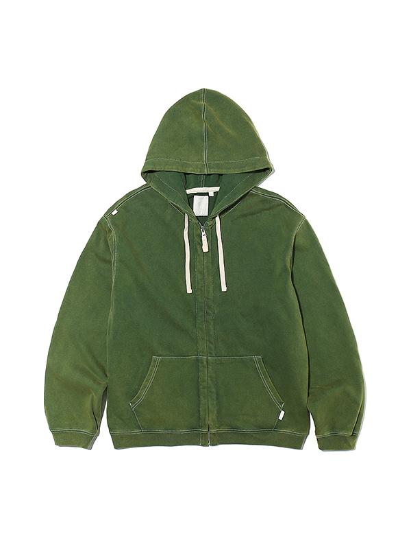 WASHED ZIP UP HOODED SWEATSHIRT GREEN
