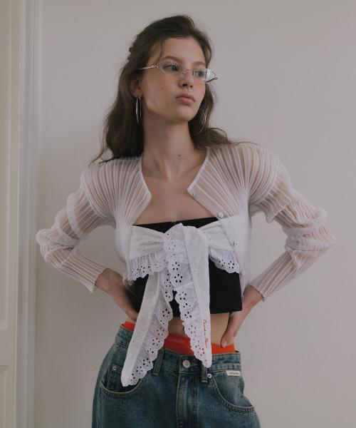 SHEER GLOSSY RIBBED CARDIGAN_WHITE