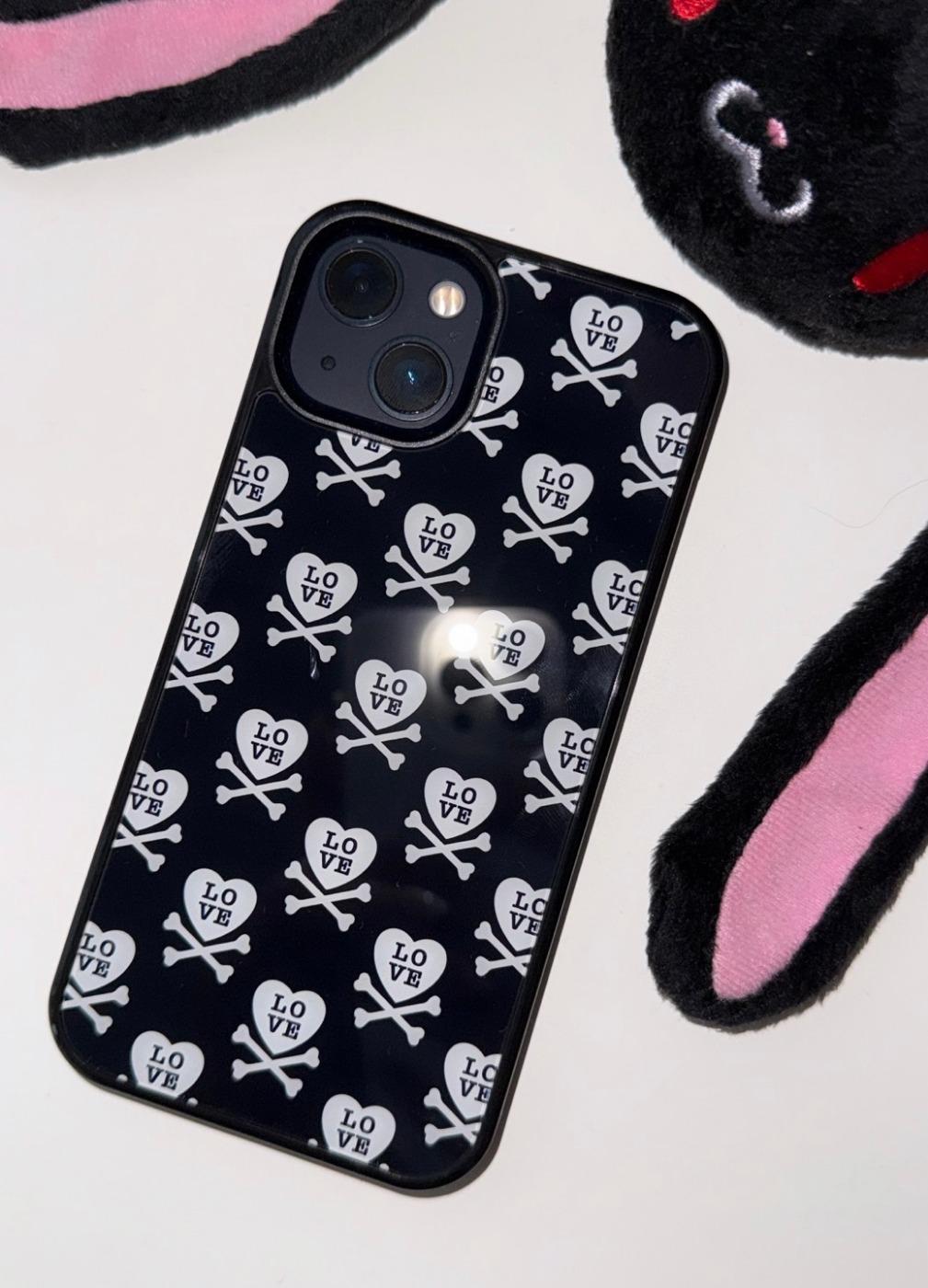 cross bone love black glass bumper phone case