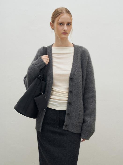 V-Neck Raccoon Cardigan[LMBEWIKN300]-Gray