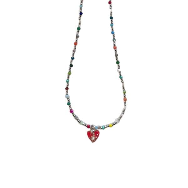 [viviflo] heart rainbow necklace / 하트레인보우 비즈목걸이_레드