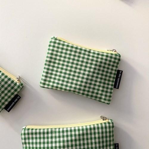 초록 잔체크 파우치 (Green small check pouch)