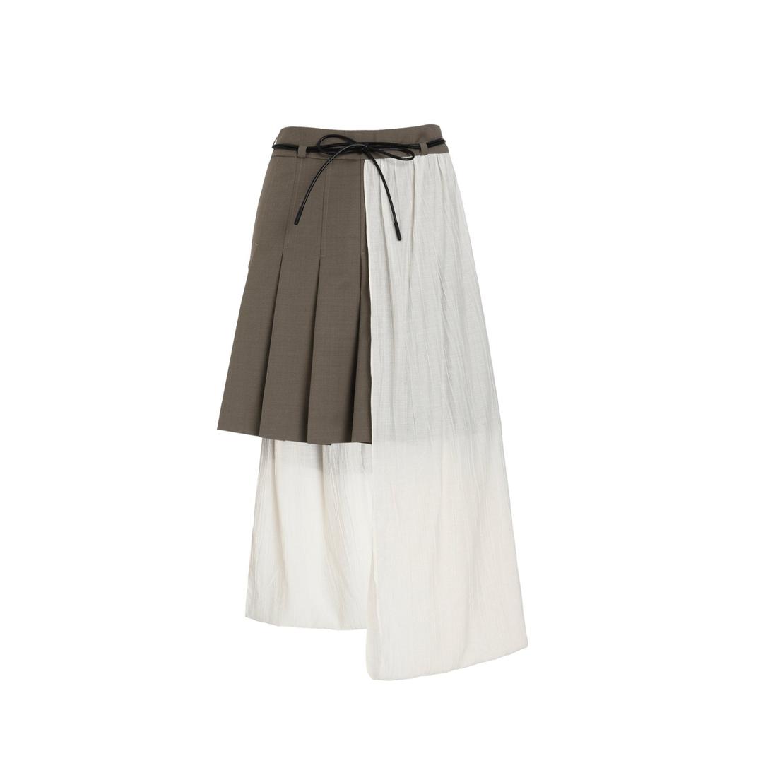 Brown Pleats Wool Wrap Skirt - S