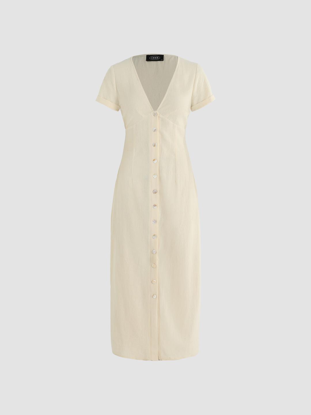 Solid V-neck Maxi Dress