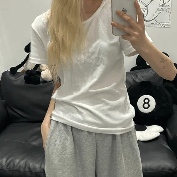 [🎀누적판매 3천장🎀]Daily round-neck loose short sleeve 데일리 라운드넥 루즈 반팔티