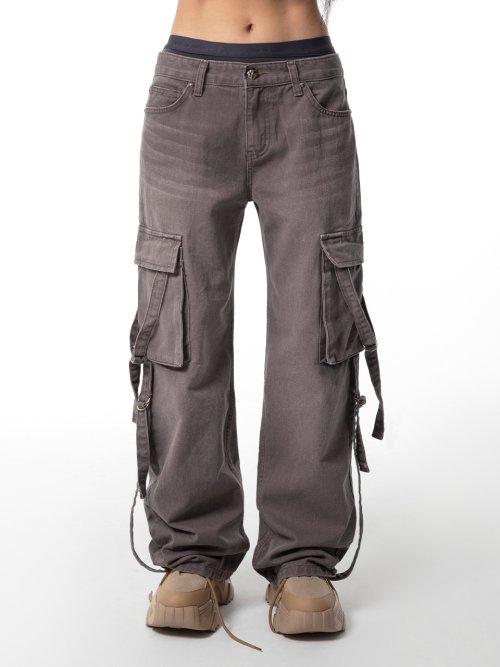 WASHING STRAP LOW-RISE DENIM PANTS DUST PINK