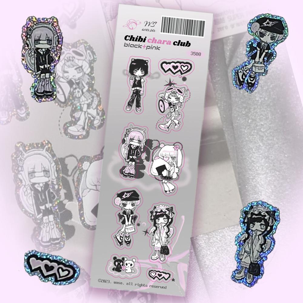 [wasa] 치비 캬랴 클럽 블랙 핑크 씰스티커