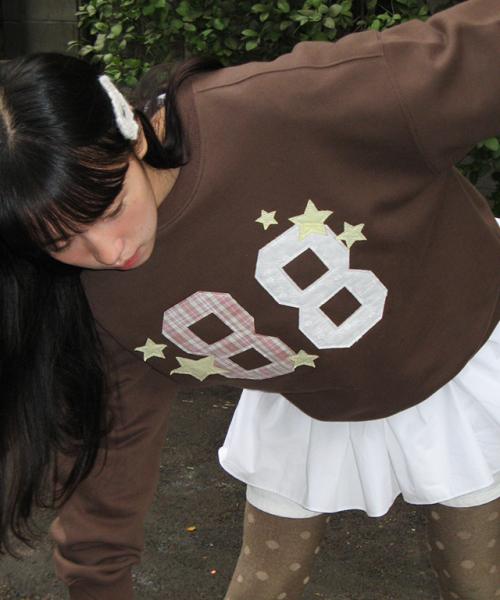 88 STAR MIXED APPLIQUE SWEATSHIRT BROWN